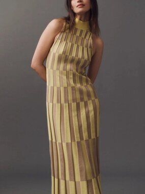 NWT Anthropologie Midi Sweater Dress Yellow Sleeveless Mock Neck Size XS